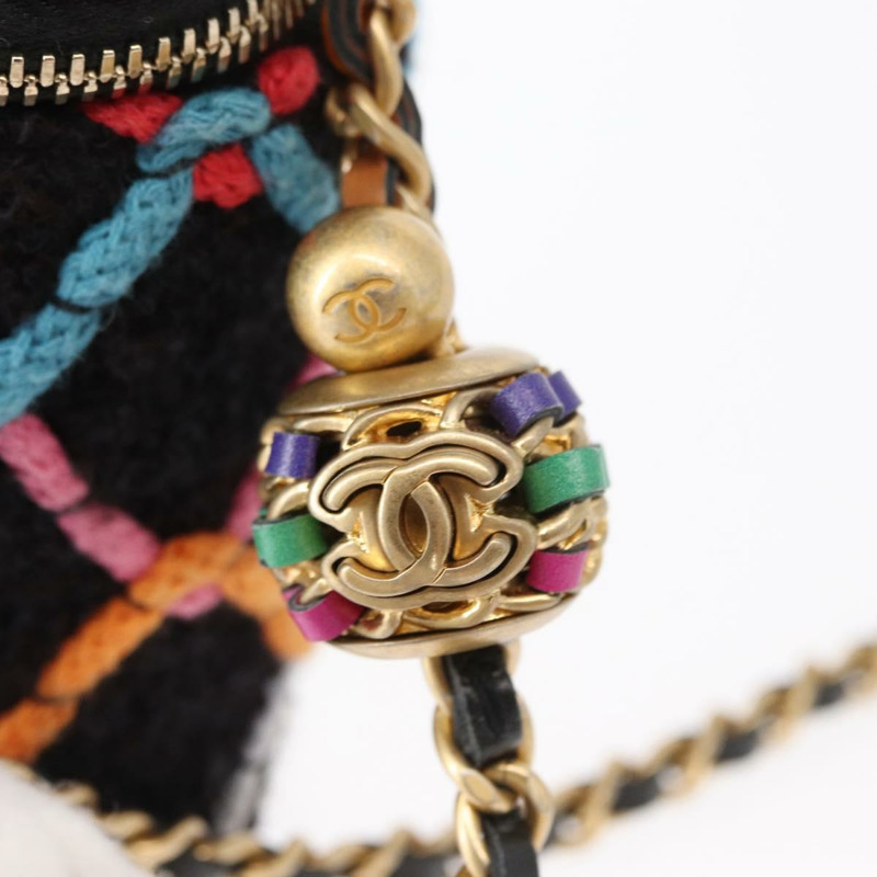 【日本直送】香奈兒 (CHANEL) Matelasse Chain Vanity Bag Tweed Multicolor Gold CC Auth 156641SM-18