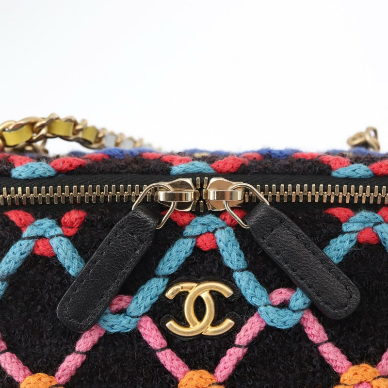 【日本直送】香奈兒 (CHANEL) Matelasse Chain Vanity Bag Tweed Multicolor Gold CC Auth 156641SM-19