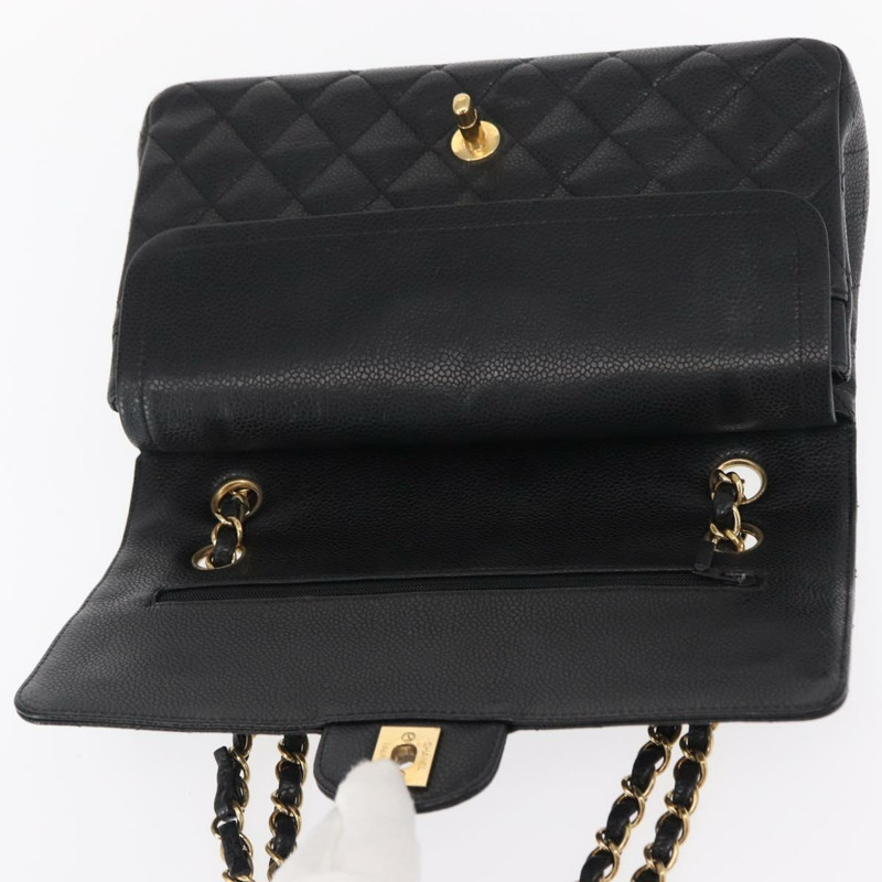 【日本直送】香奈兒 Matelasse 25 雙蓋鏈條包，魚子醬紋皮革，黑色，CC 標誌，正品編號 158360SM-9