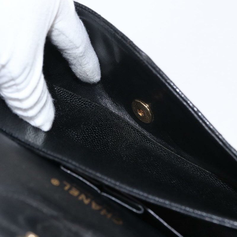 【日本直送】香奈兒 Matelasse 25 雙蓋鏈條包，魚子醬紋皮革，黑色，CC 標誌，正品編號 158360SM-25