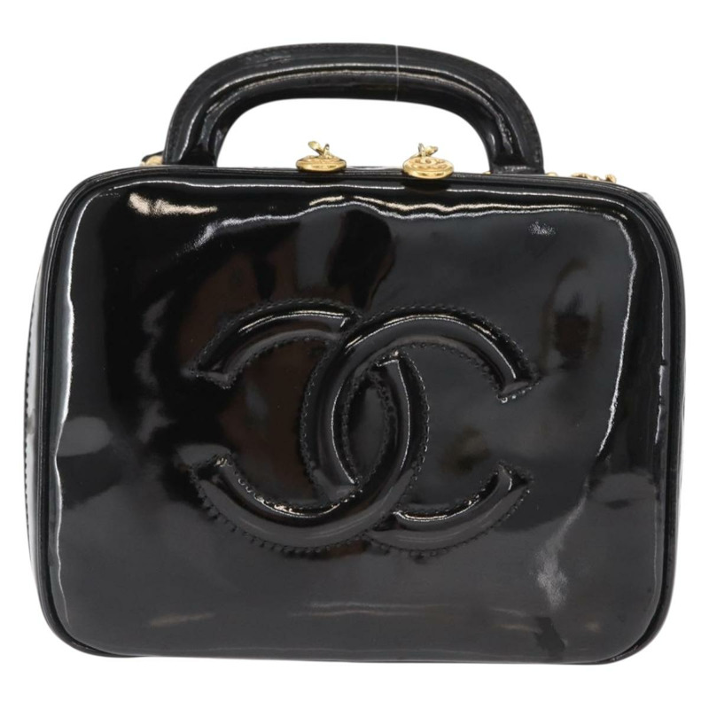 【日本直送】香奈兒 (CHANEL) 漆皮雙肩包，黑色金色雙C標誌，貨號 146552V-12