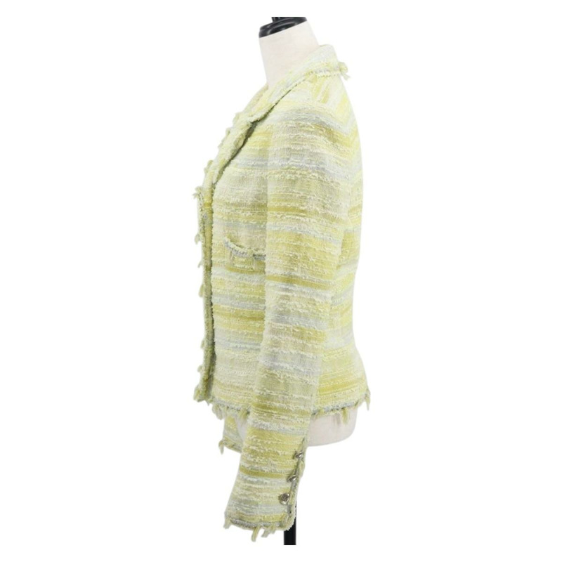 【日本直送】香奈兒黃銀色雙C斜紋軟呢外套 Auth 156695M-2