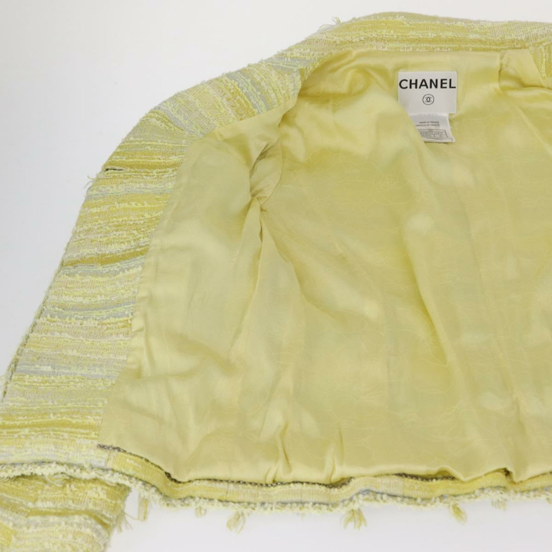 【日本直送】香奈兒黃銀色雙C斜紋軟呢外套 Auth 156695M-8