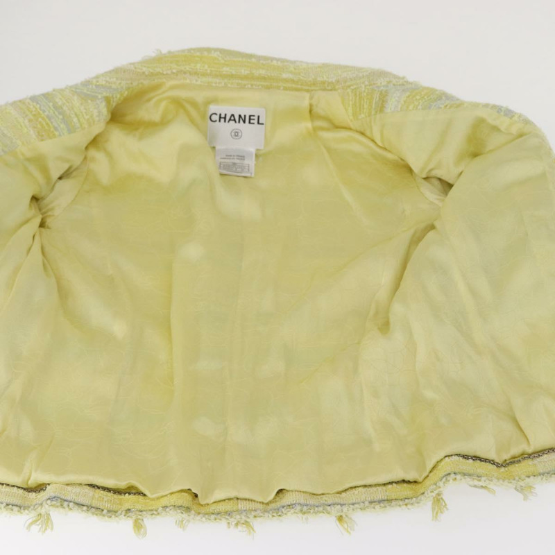 【日本直送】香奈兒黃銀色雙C斜紋軟呢外套 Auth 156695M-9