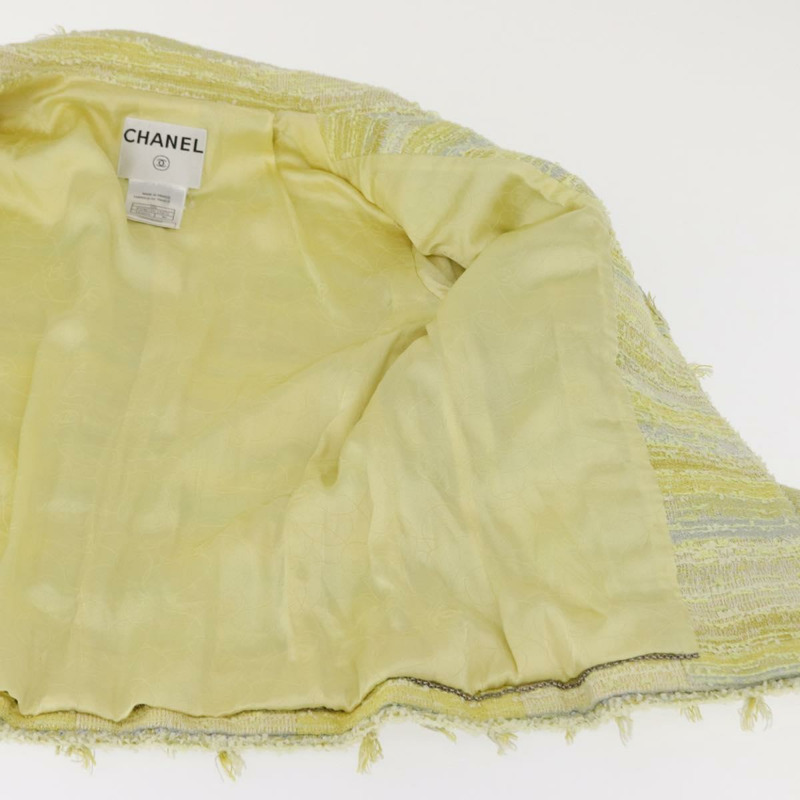 【日本直送】香奈兒黃銀色雙C斜紋軟呢外套 Auth 156695M-10