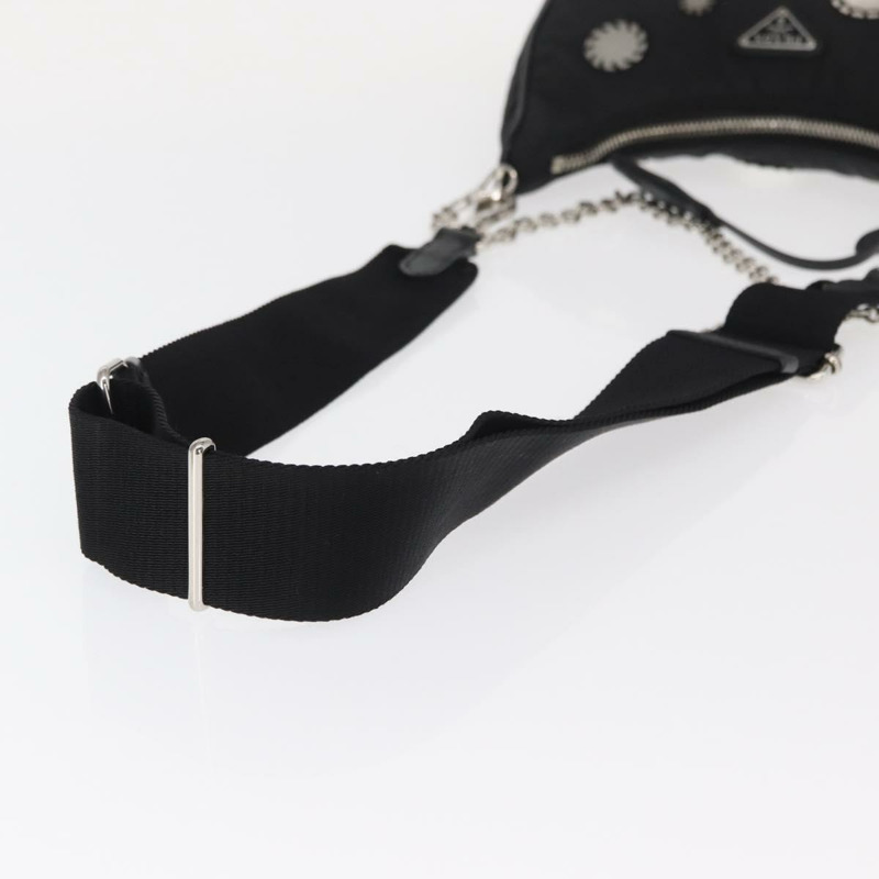 【日本直送】PRADA 2005 復刻版單肩包，尼龍材質，黑色/銀色，1BH204，正品編號：157130SAM-7