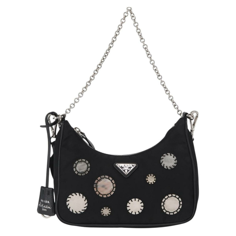 【日本直送】PRADA 2005 復刻版單肩包，尼龍材質，黑色/銀色，1BH204，正品編號：157130SAM-12