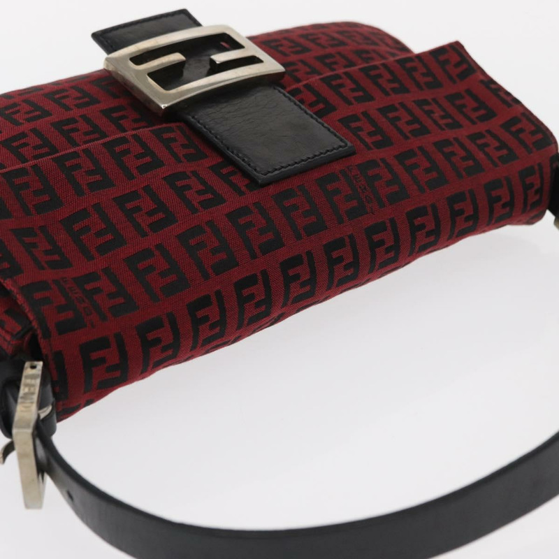 【日本直送】FENDI Zucchino帆布Mamma Baguette單肩包 紅色銀色 正品 151195SAM-5