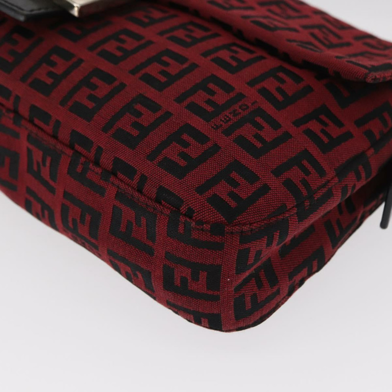【日本直送】FENDI Zucchino帆布Mamma Baguette單肩包 紅色銀色 正品 151195SAM-14