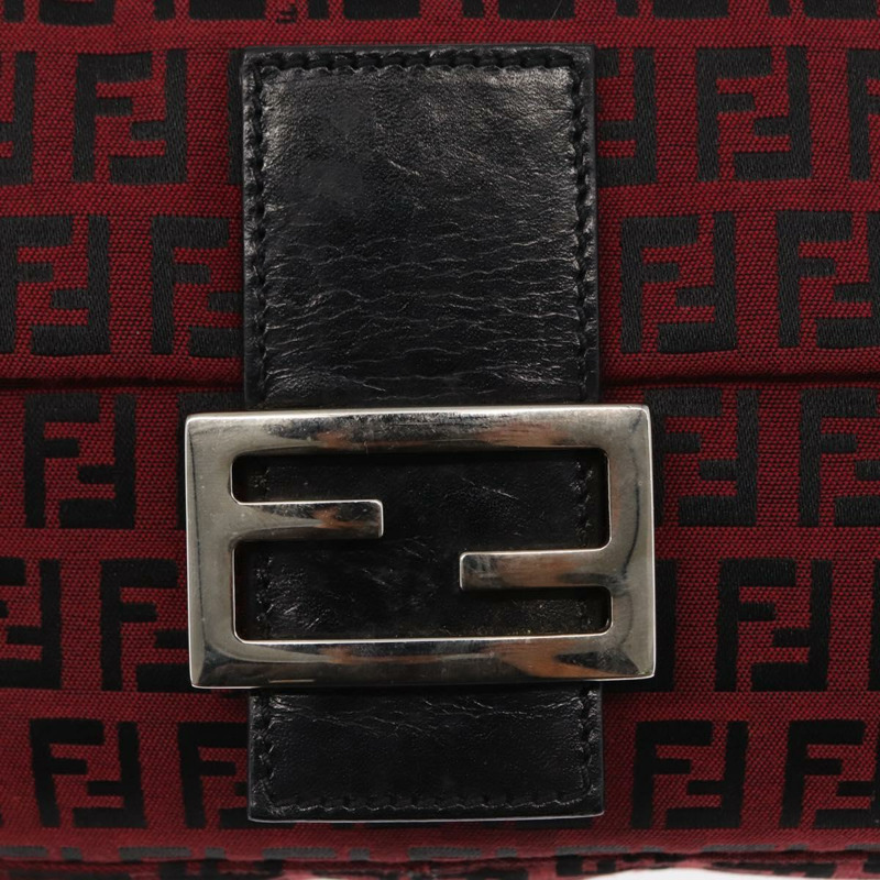 【日本直送】FENDI Zucchino帆布Mamma Baguette單肩包 紅色銀色 正品 151195SAM-18