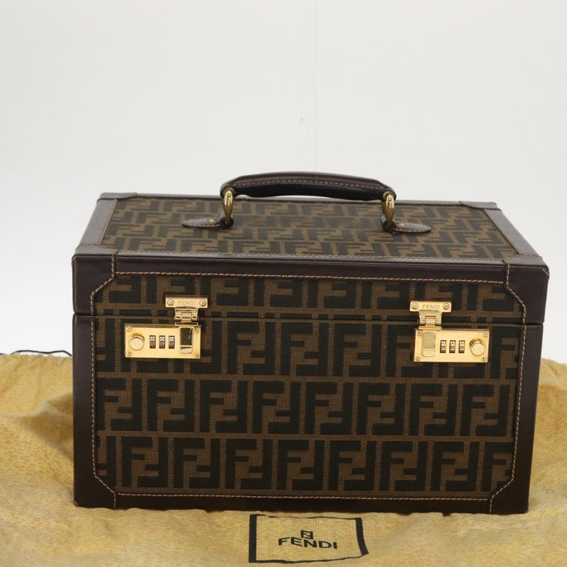 【日本直送】FENDI Zucca帆布化妝箱，黑色/棕色，正品，貨號155108SAV-11