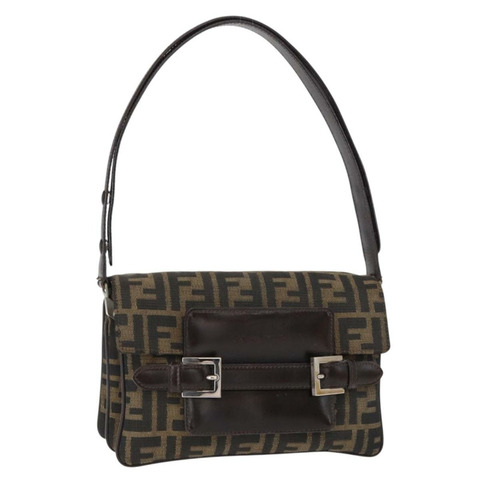 FENDI Zucca帆布Mamma Baguette單肩包 黑色棕色 正品 146548V