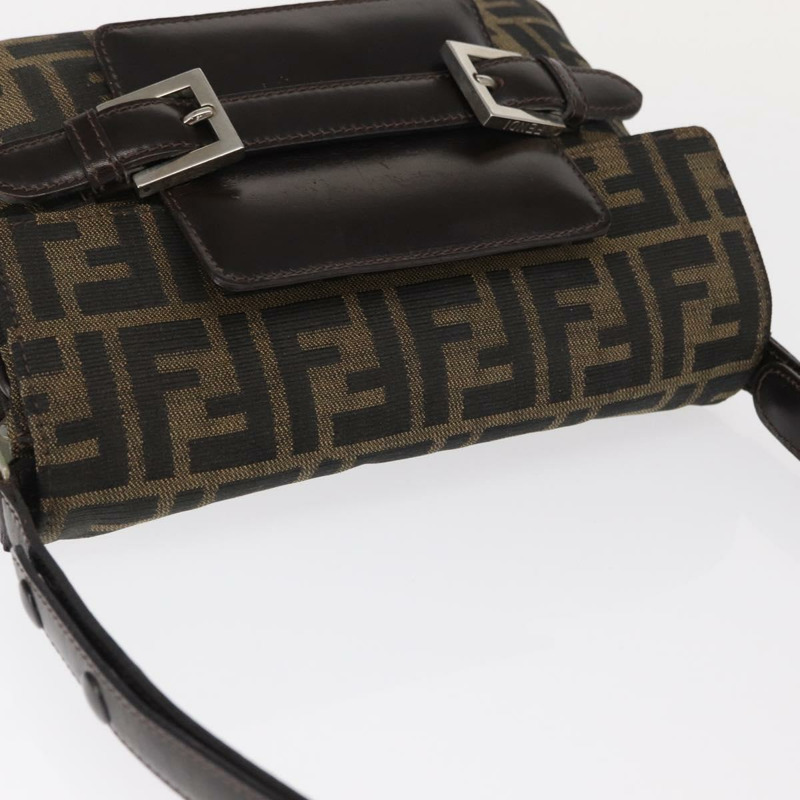 【日本直送】FENDI Zucca帆布Mamma Baguette單肩包 黑色棕色 正品 146548V-5