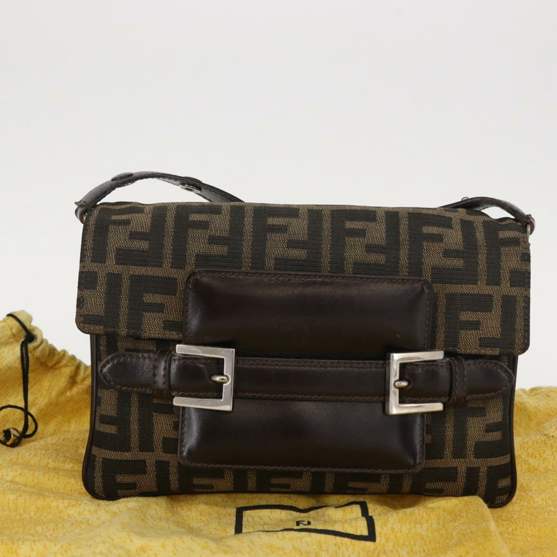 【日本直送】FENDI Zucca帆布Mamma Baguette單肩包 黑色棕色 正品 146548V-11
