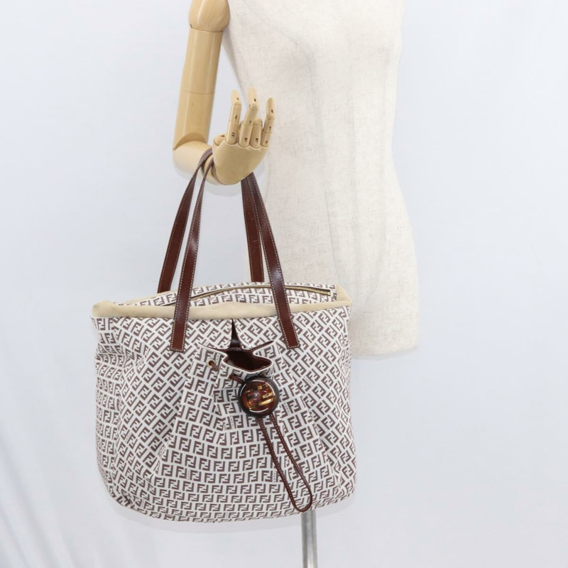 【日本直送】FENDI Zucchino帆布手提包 白色 棕色 正品 146551V-23