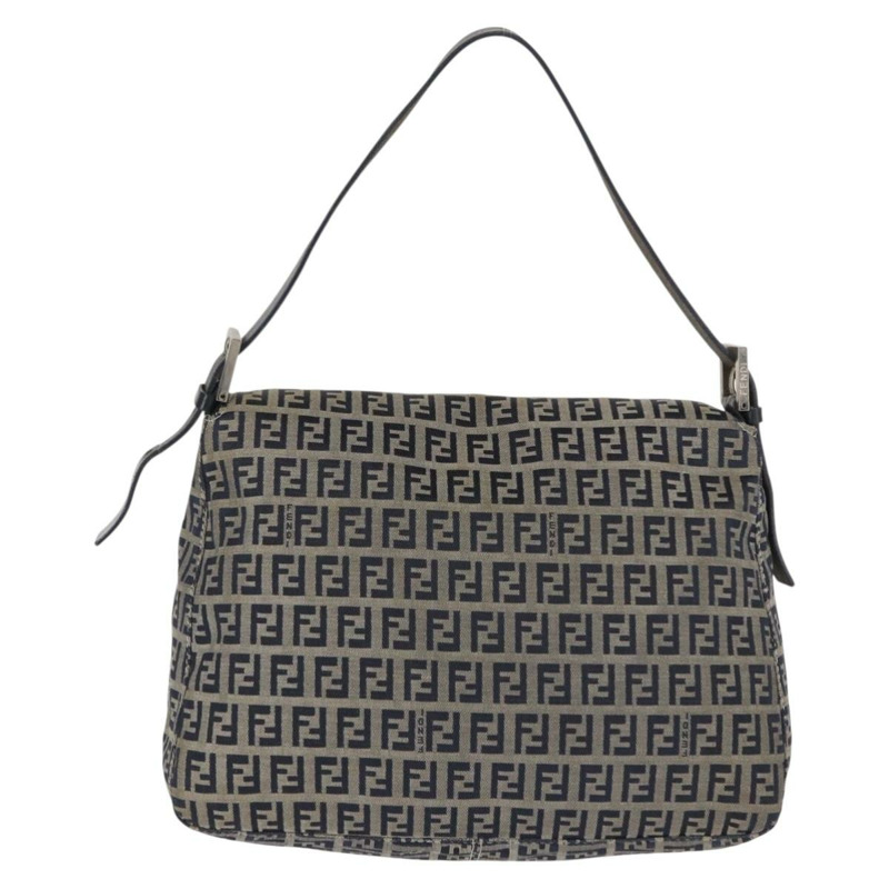 【日本直送】FENDI Zucchino帆布Mamma Baguette單肩包 海軍藍 銀色 正品 146550V-1