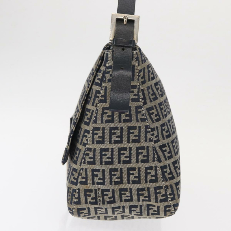 【日本直送】FENDI Zucchino帆布Mamma Baguette單肩包 海軍藍 銀色 正品 146550V-3