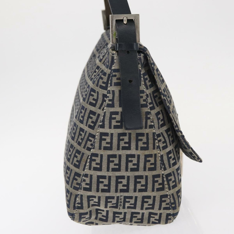 【日本直送】FENDI Zucchino帆布Mamma Baguette單肩包 海軍藍 銀色 正品 146550V-4