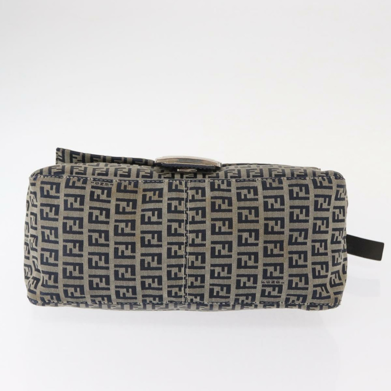 【日本直送】FENDI Zucchino帆布Mamma Baguette單肩包 海軍藍 銀色 正品 146550V-5