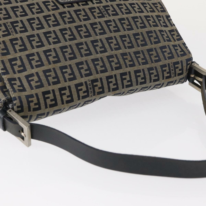 【日本直送】FENDI Zucchino帆布Mamma Baguette單肩包 海軍藍 銀色 正品 146550V-7