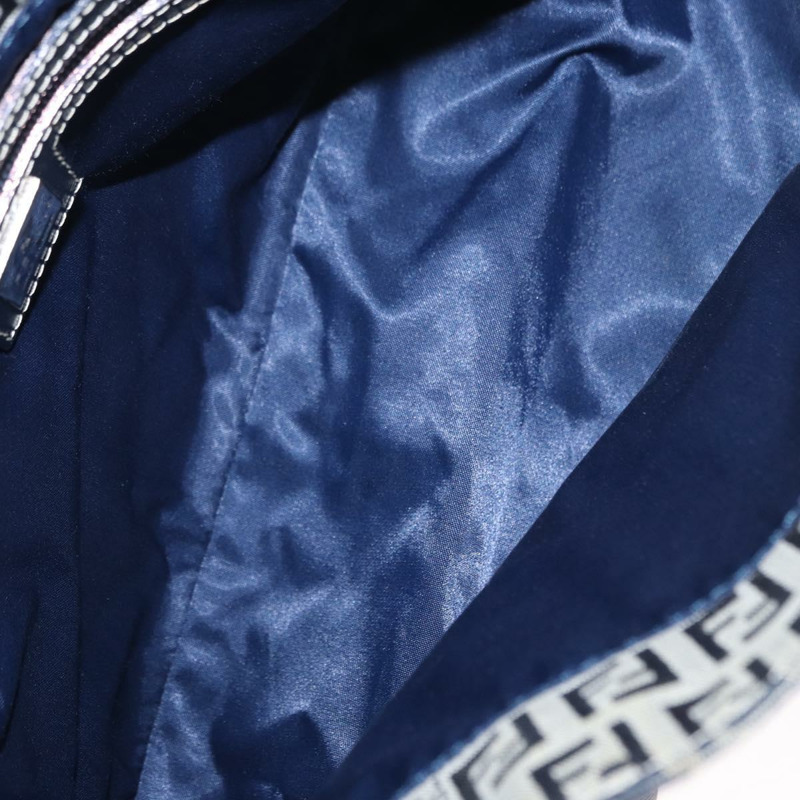 【日本直送】FENDI Zucchino帆布Mamma Baguette單肩包 海軍藍 銀色 正品 146550V-10