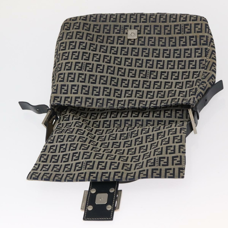 【日本直送】FENDI Zucchino帆布Mamma Baguette單肩包 海軍藍 銀色 正品 146550V-20