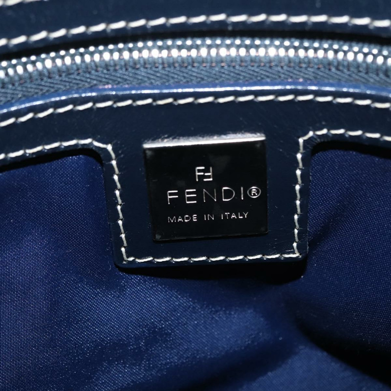 【日本直送】FENDI Zucchino帆布Mamma Baguette單肩包 海軍藍 銀色 正品 146550V-21