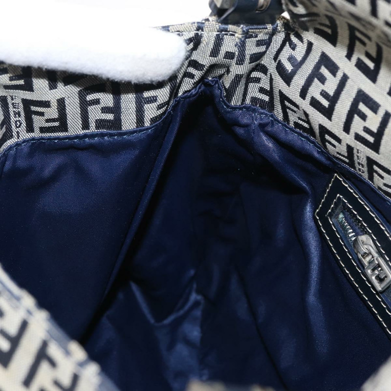 【日本直送】FENDI Zucchino帆布Mamma Baguette單肩包 海軍藍 銀色 正品 146550V-23