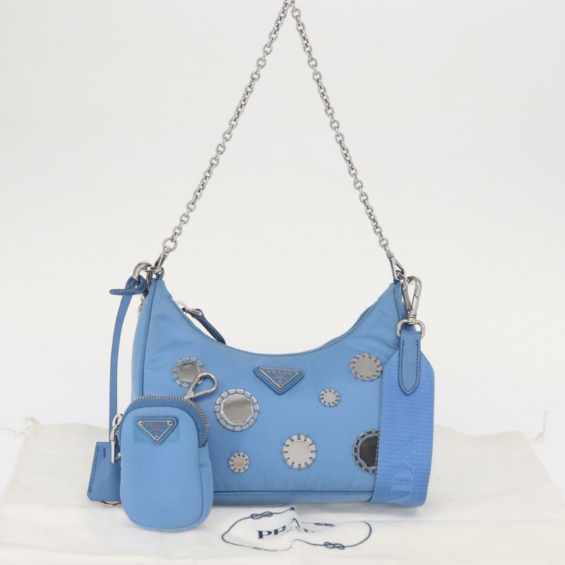 【日本直送】PRADA 復刻版單肩包 尼龍 2way 淺藍色 1BH204 正品 146563SAM-11