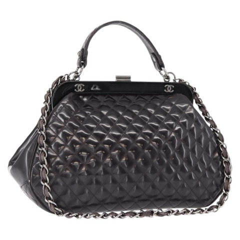 香奈兒 Matelasse 鏈條包 漆皮 2way 紫色 銀色 CC 標誌 Auth 146555V