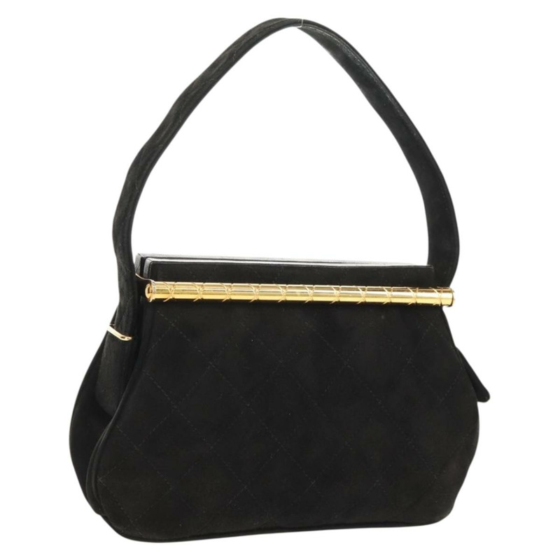 【日本直送】香奈兒 (CHANEL) Matelasse 麂皮手提包，黑色，金色雙C標誌，貨號 157875V-0