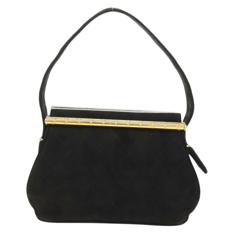 【日本直送】香奈兒 (CHANEL) Matelasse 麂皮手提包，黑色，金色雙C標誌，貨號 157875V-12