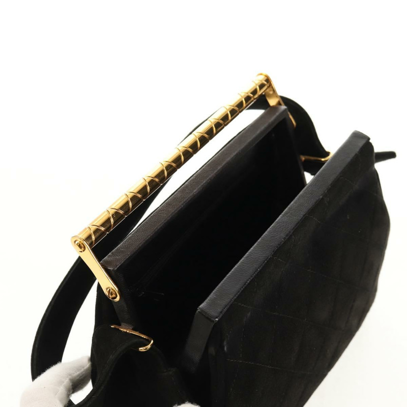 【日本直送】香奈兒 (CHANEL) Matelasse 麂皮手提包，黑色，金色雙C標誌，貨號 157875V-20