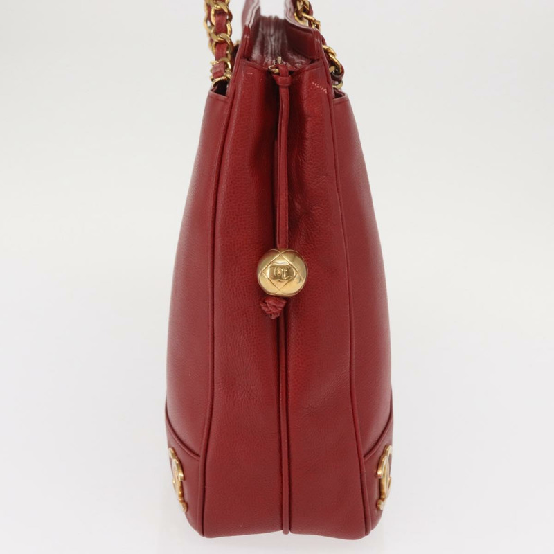 【日本直送】香奈兒魚子醬皮紅金色雙C標誌手提包 正品 BA8976-3