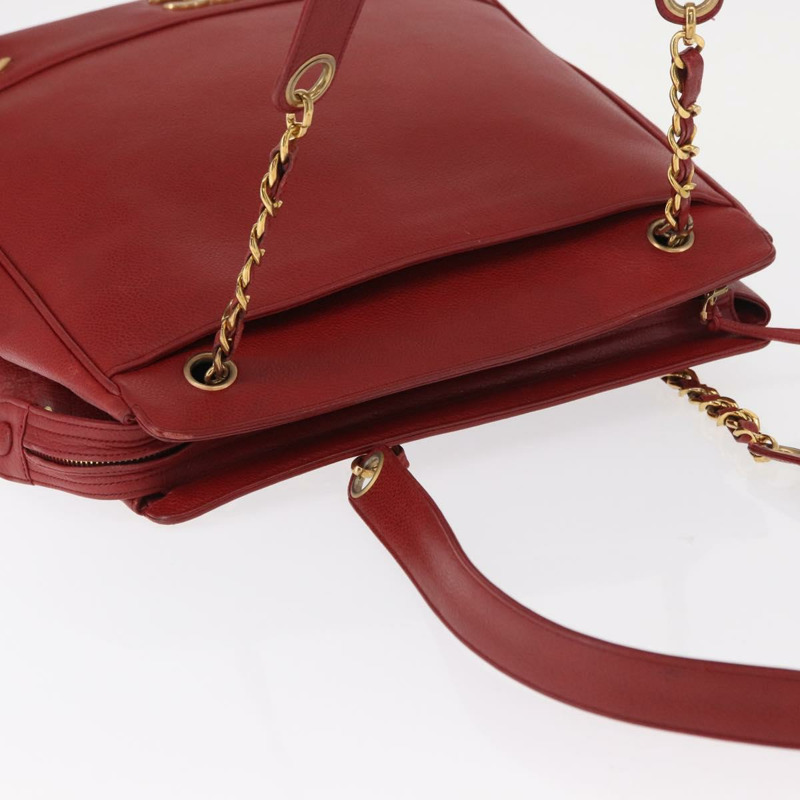 【日本直送】香奈兒魚子醬皮紅金色雙C標誌手提包 正品 BA8976-5