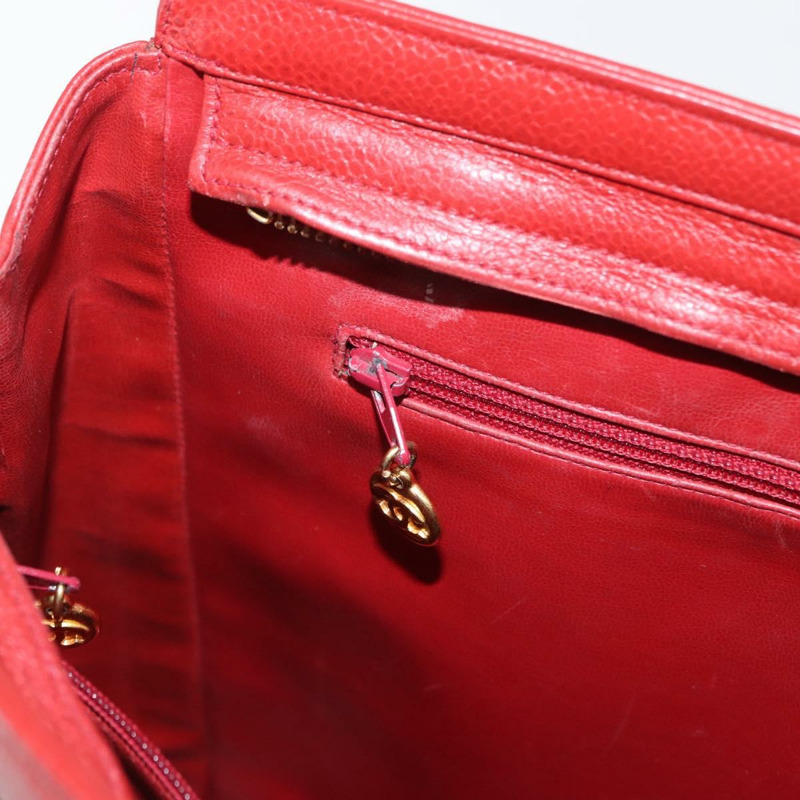 【日本直送】香奈兒魚子醬皮紅金色雙C標誌手提包 正品 BA8976-19