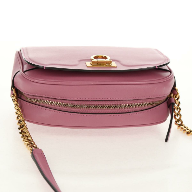 【日本直送】Salvatore Ferragamo Gancini 單肩包 皮革 粉紅色 金色 正品 BA8838V-5