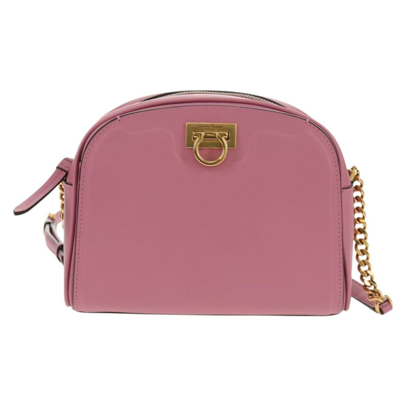 【日本直送】Salvatore Ferragamo Gancini 單肩包 皮革 粉紅色 金色 正品 BA8838V-12