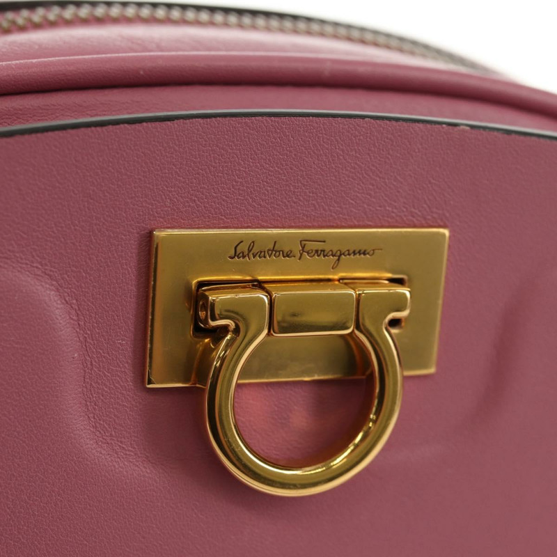 【日本直送】Salvatore Ferragamo Gancini 單肩包 皮革 粉紅色 金色 正品 BA8838V-16
