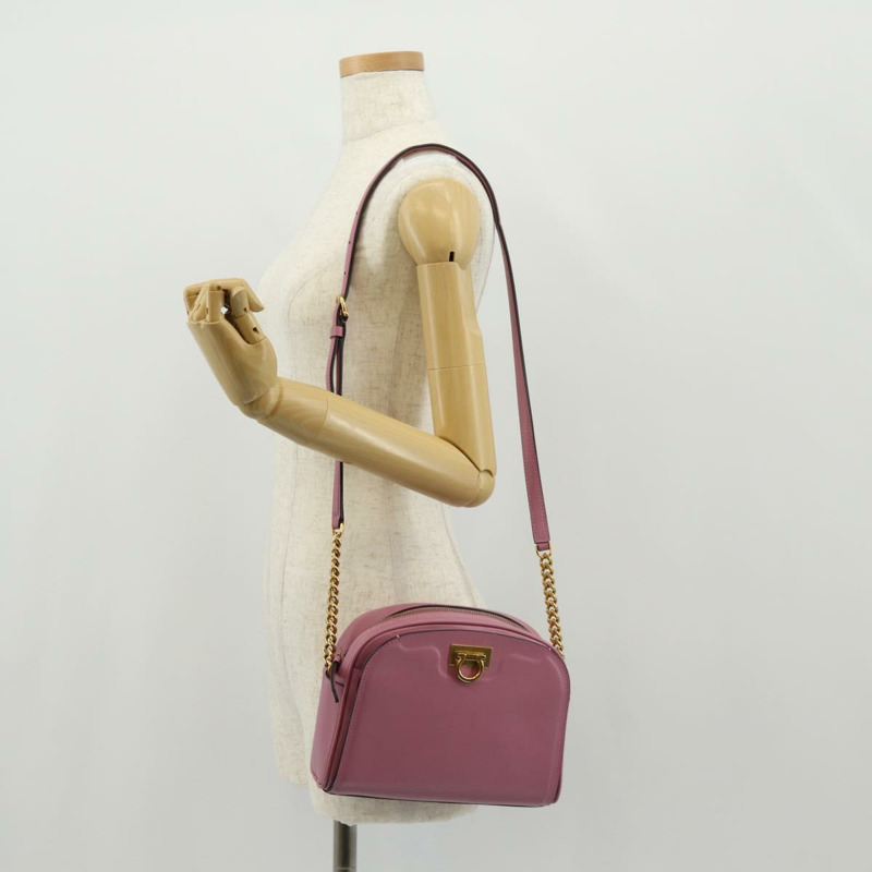 【日本直送】Salvatore Ferragamo Gancini 單肩包 皮革 粉紅色 金色 正品 BA8838V-22