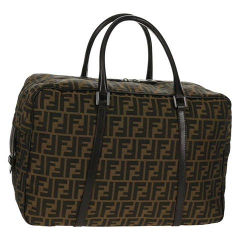 FENDI Zucca帆布波士頓包 黑色棕色 正品 ep12318