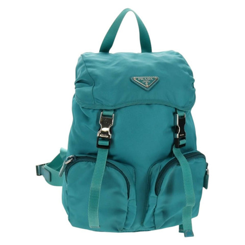 PRADA 雙肩包 尼龍材質 綠松石藍 銀色 正品 157362V