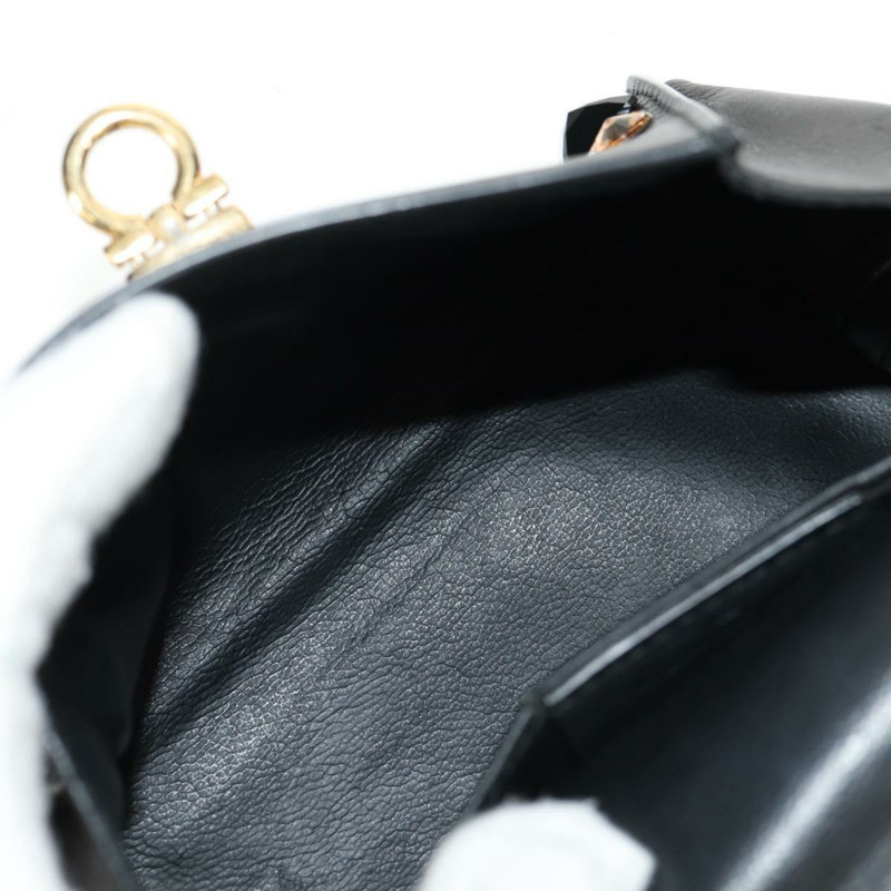 【日本直送】Salvatore Ferragamo Gancini 迷你手提包 皮革 2way 黑色 金色 Auth 157313V-9