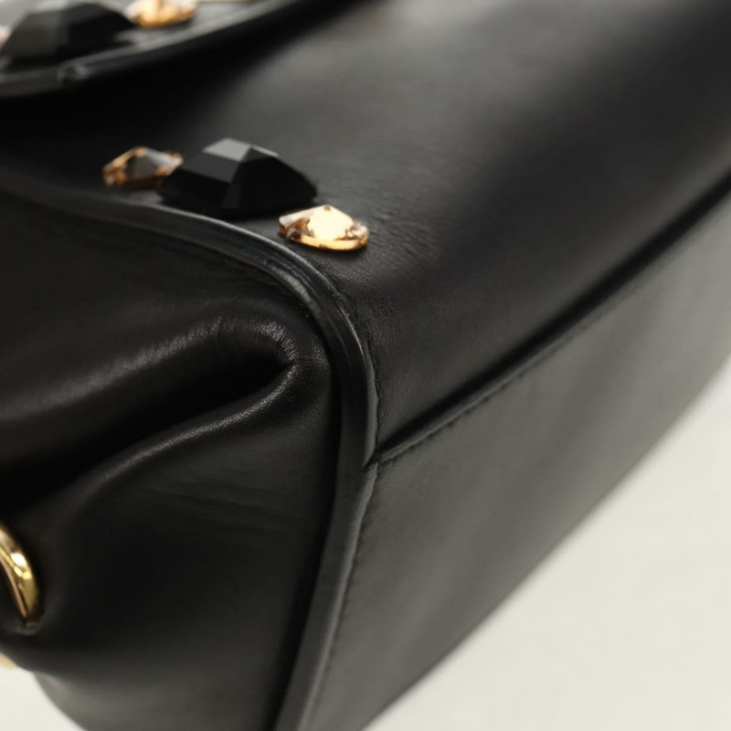 【日本直送】Salvatore Ferragamo Gancini 迷你手提包 皮革 2way 黑色 金色 Auth 157313V-15