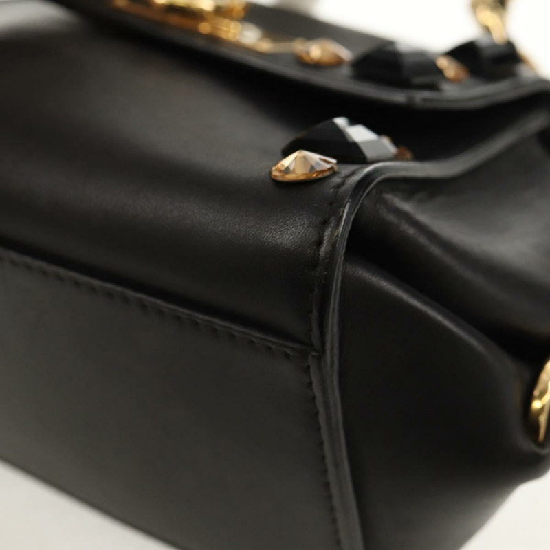 【日本直送】Salvatore Ferragamo Gancini 迷你手提包 皮革 2way 黑色 金色 Auth 157313V-16