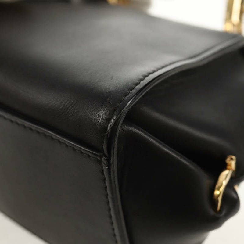 【日本直送】Salvatore Ferragamo Gancini 迷你手提包 皮革 2way 黑色 金色 Auth 157313V-18