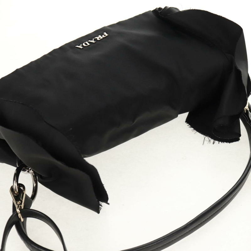 【日本直送】PRADA 荷葉邊手提包 尼龍 2way 銀黑 Auth am10099V-5
