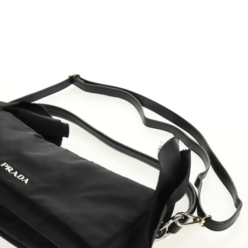 【日本直送】PRADA 荷葉邊手提包 尼龍 2way 銀黑 Auth am10099V-13