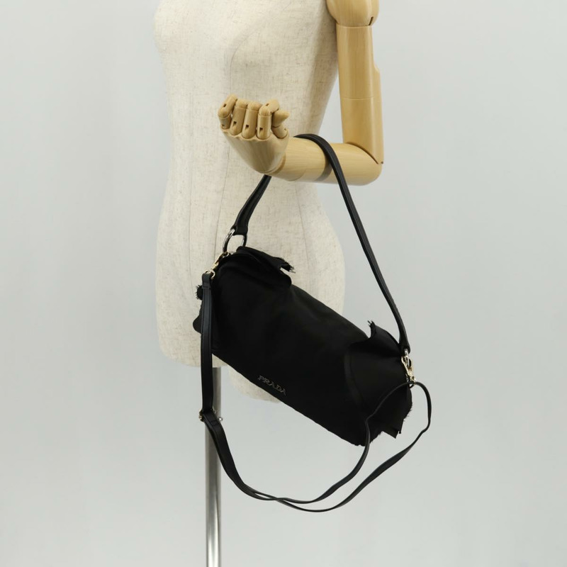 【日本直送】PRADA 荷葉邊手提包 尼龍 2way 銀黑 Auth am10099V-25