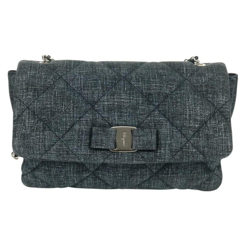 【日本直送】Salvatore Ferragamo Vala 鏈條單肩包 牛仔藍 銀色 正品 am10158V-12